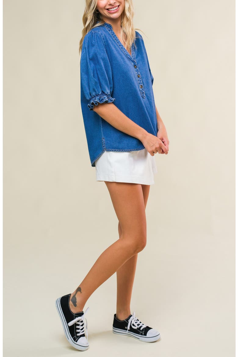 Puff Sleeve Denim Top, Alternate, color, MEDIUM INDIGO