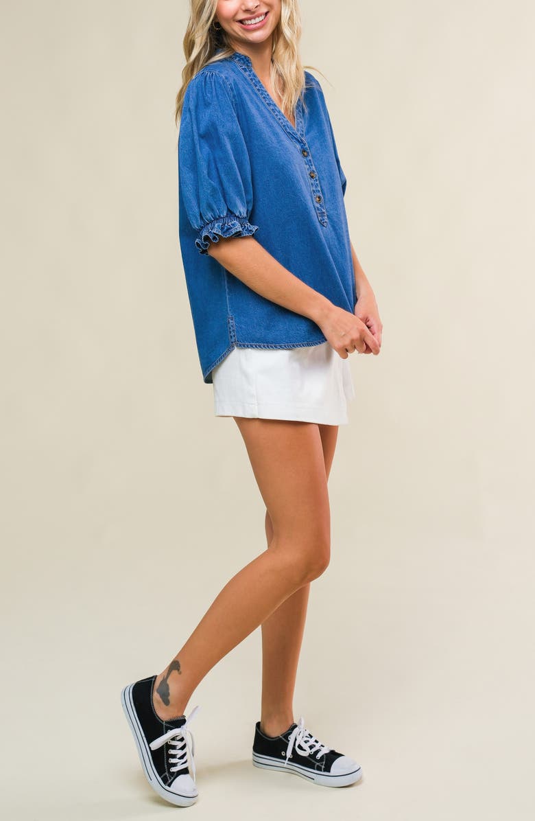 FLYING TOMATO Puff Sleeve Denim Top, Alternate, color, Medium Indigo