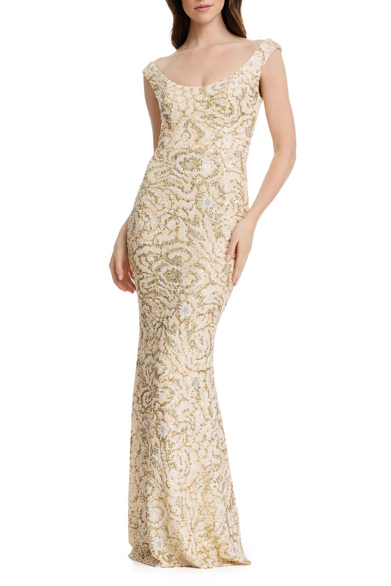 Josie Sequin Floral Mermaid Gown, Main, color, CREAM MULTI