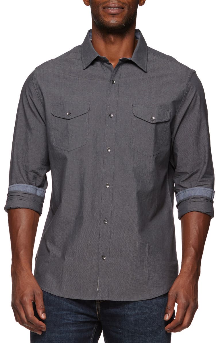 FLAG AND ANTHEM Cullman Double Pocket Slub Cotton Button-Up Shirt, Alternate, color, 