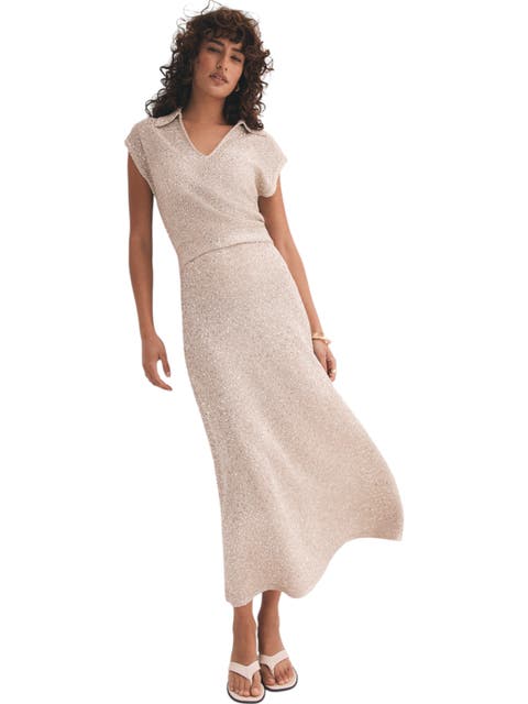 Neutral Sequin Midi Dress