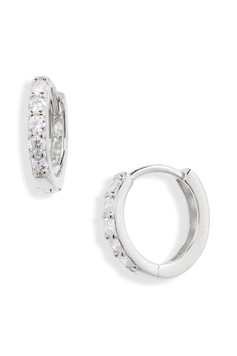 Cubic Zirconia Huggie Hoop Earrings, Main, color, CLEAR- SILVER
