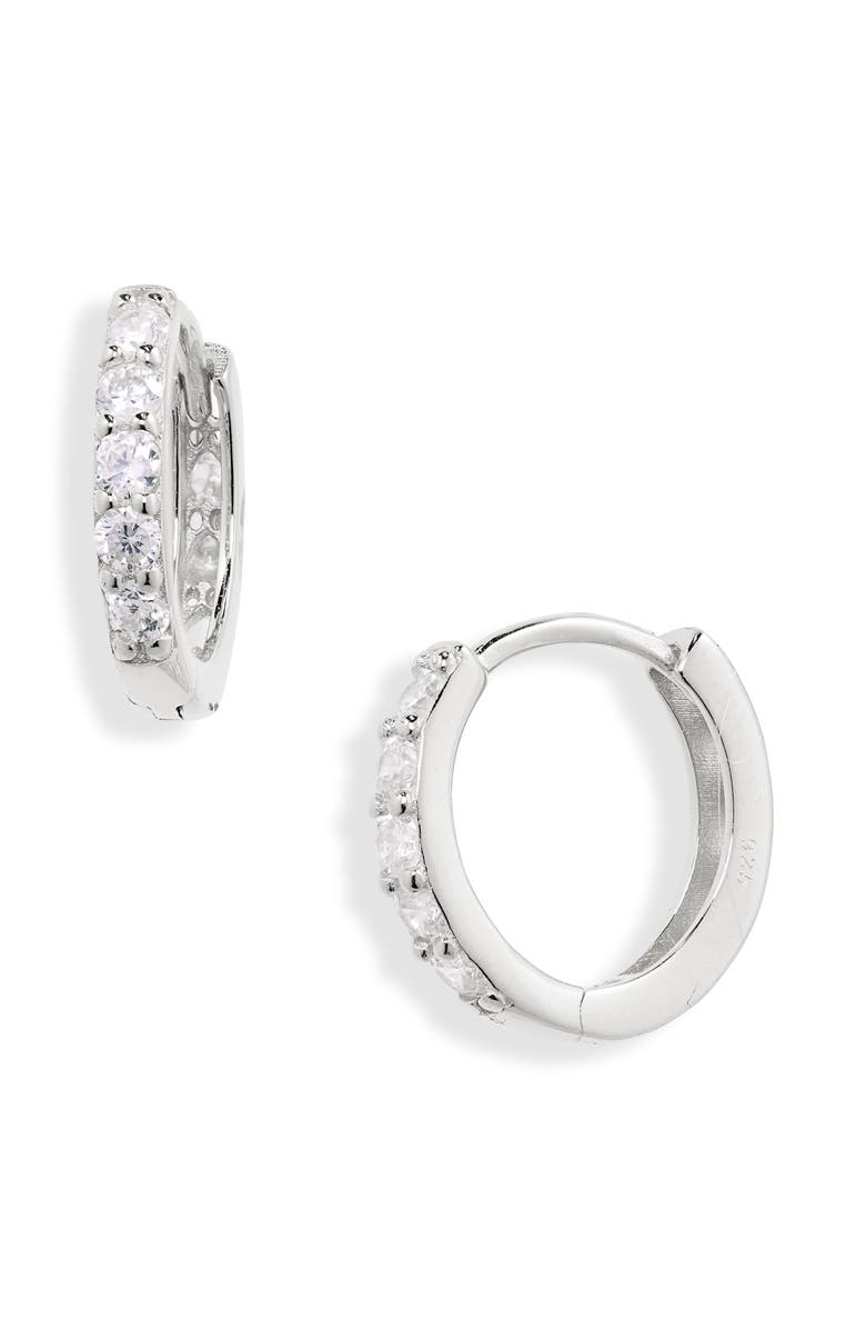 NORDSTROM RACK Cubic Zirconia Huggie Hoop Earrings, Main, color, Clear- Silver