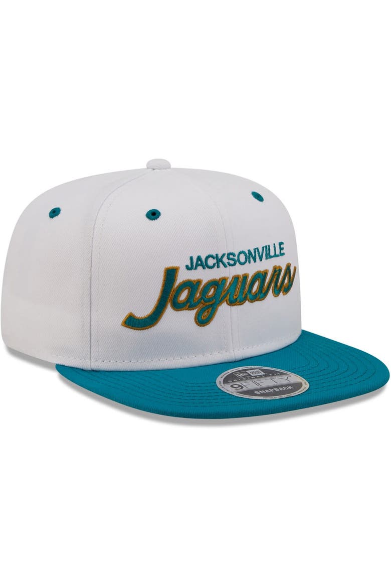 Men's New Era White/Teal Jacksonville Jaguars Sparky Original 9FIFTY Snapback Hat, Alternate, color, White