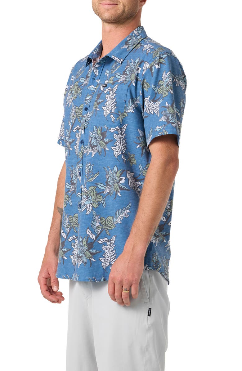 O'Neill Relaxed Fit Short Sleeve Performance Slub Button-Up Shirt, Alternate, color, Midnight Navy