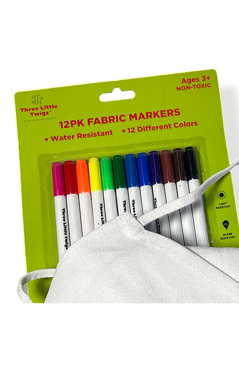 Three Little Twigs 12 Pack Fabric Markers & Canvas Apron, Alternate, color, Multicolored
