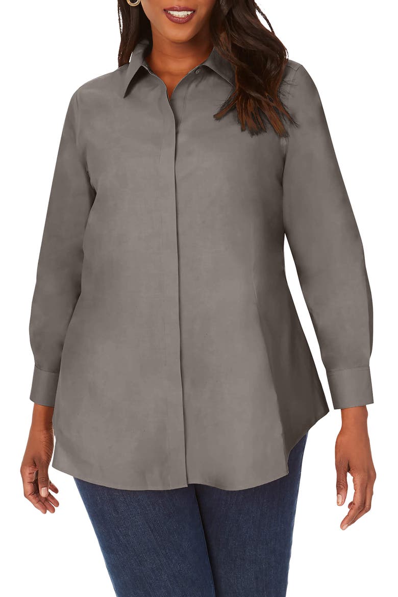 Cici Non-Iron Tunic Blouse, Main, color, CHARCOAL