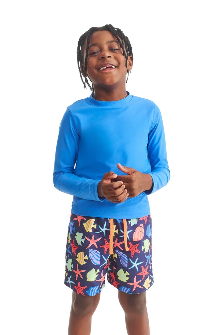 Kids Swim Trunk In Under The Sea, Alternate, color, Sunwashed Navy Under The Sea