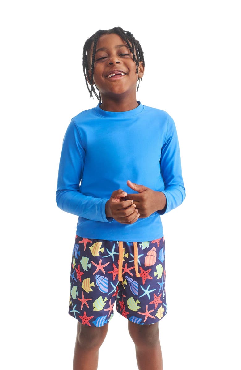 Primary Kids Swim Trunk In Under The Sea, Alternate, color, Sunwashed Navy Under The Sea