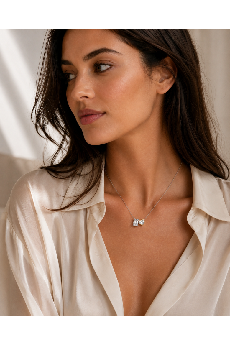 Harmony Heart & Emerald Necklace in Sterling Silver with 14K Gold, Alternate, color, Yellow Gold