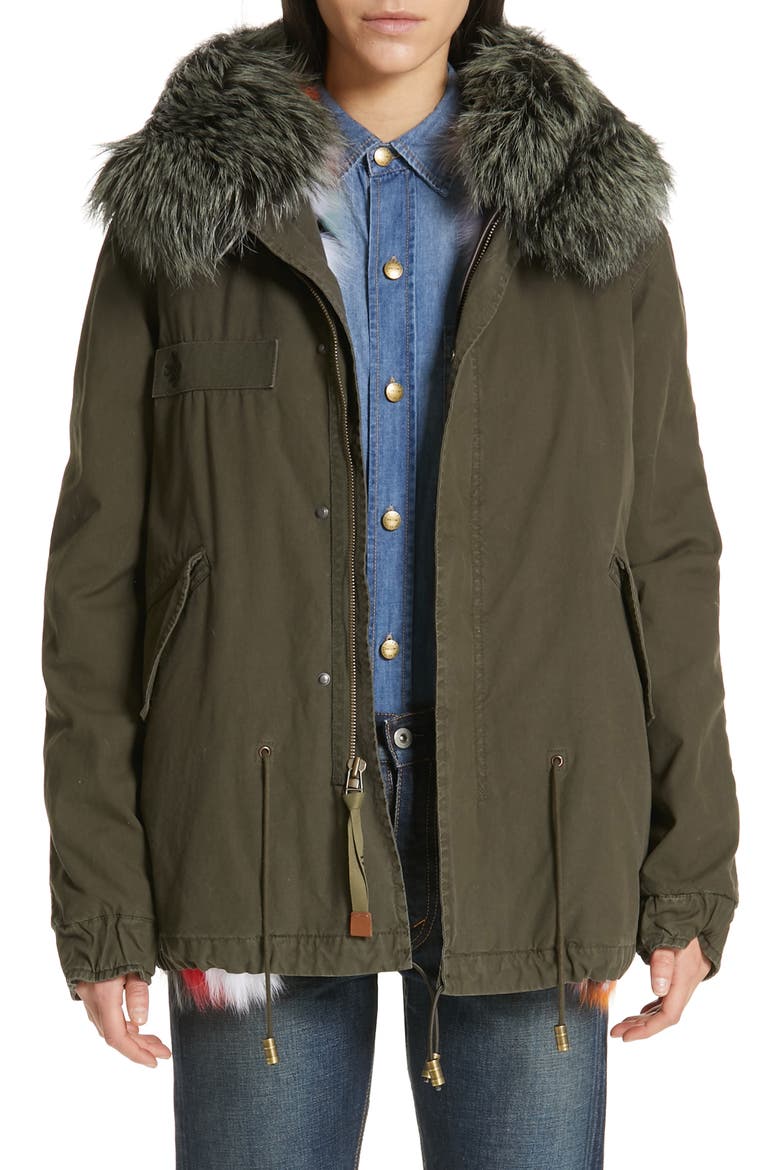 Genuine Fox Fur Trim Parka, Main, color, ARMY