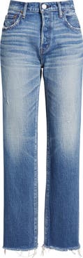 MOUSSY VINTAGE Rutherford Distressed Raw Hem Straight Leg Jeans