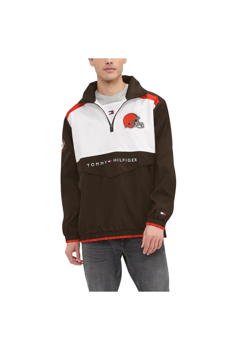Men's Tommy Hilfiger Brown/White Cleveland Browns Carter Half-Zip Hooded Top, Alternate, color, Brown