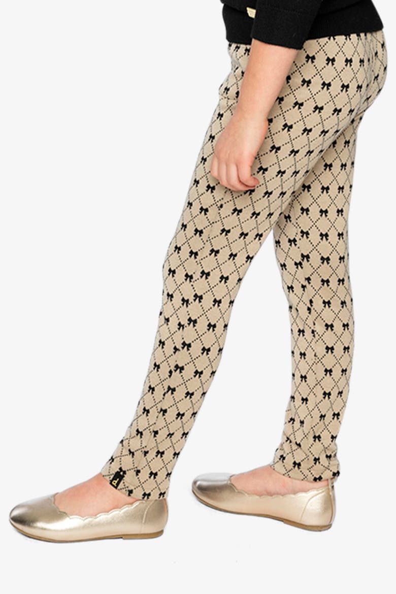 Bow Tie Jacquard Elastic Waist Treggings, Alternate, color, Beige Printed Bow Ties
