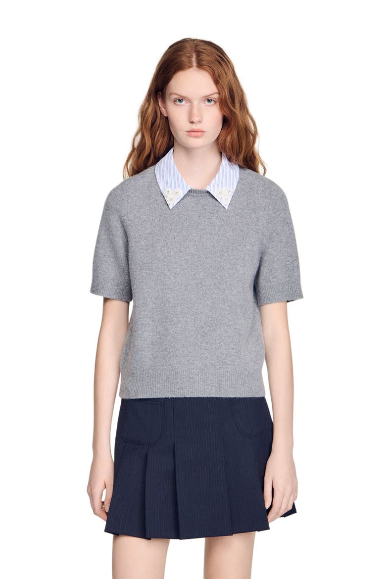 Detachable collar wool sweater, Alternate, color, Grey