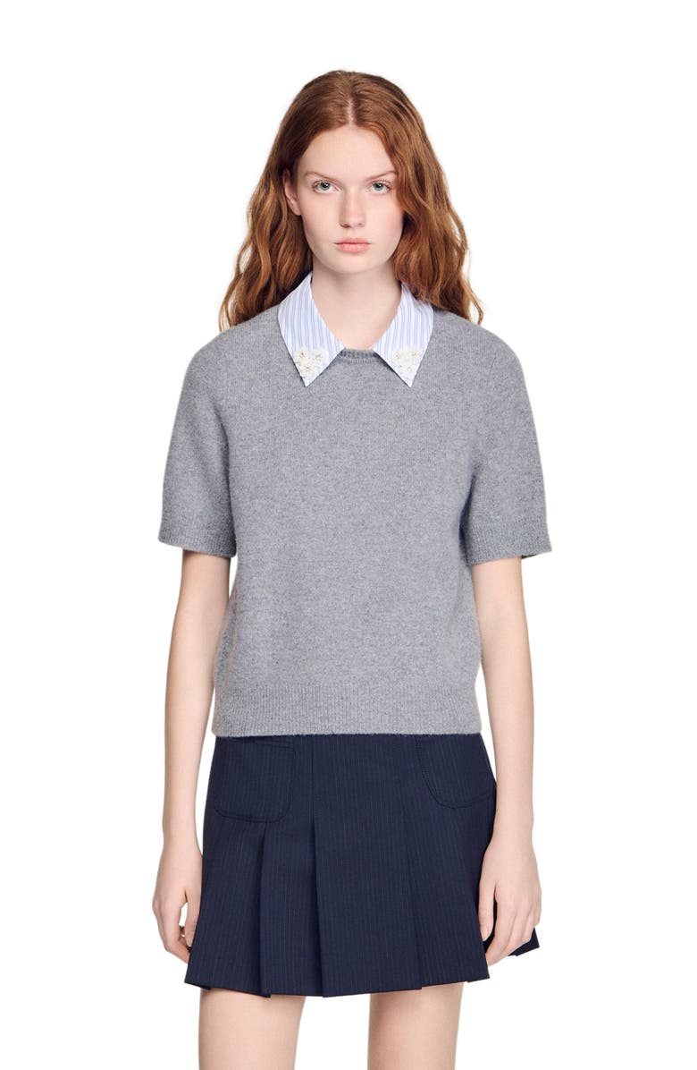 SANDRO Detachable collar wool sweater, Alternate, color, Grey