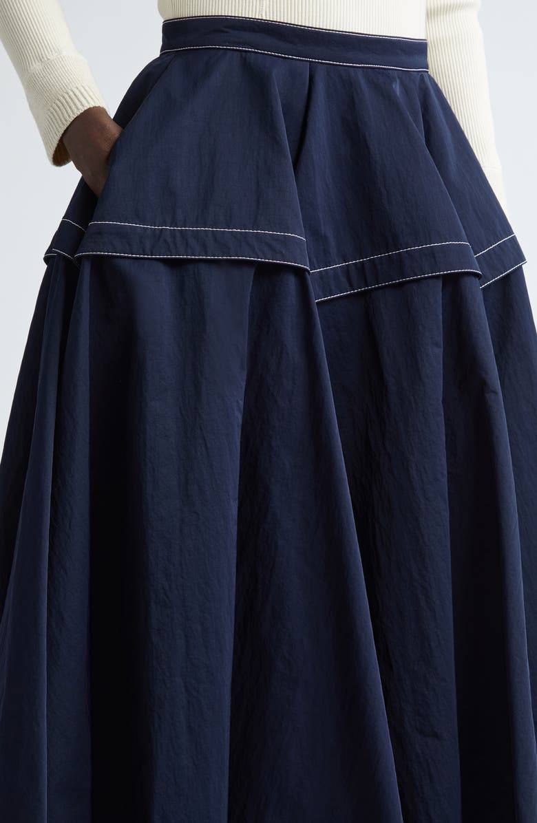 Bottega Veneta Topstitched Nylon Midi Skirt, Alternate, color, 