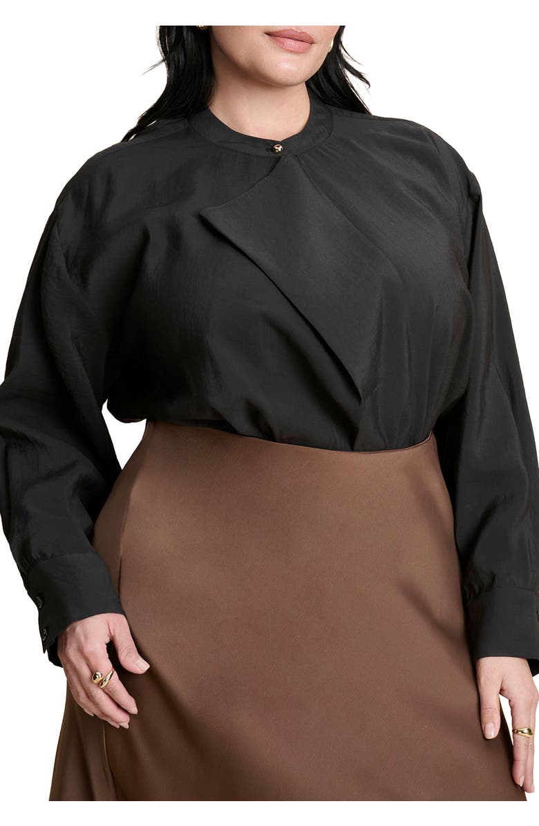 ELOQUII Neck Pleat Blouse, Main, color, Black Onyx