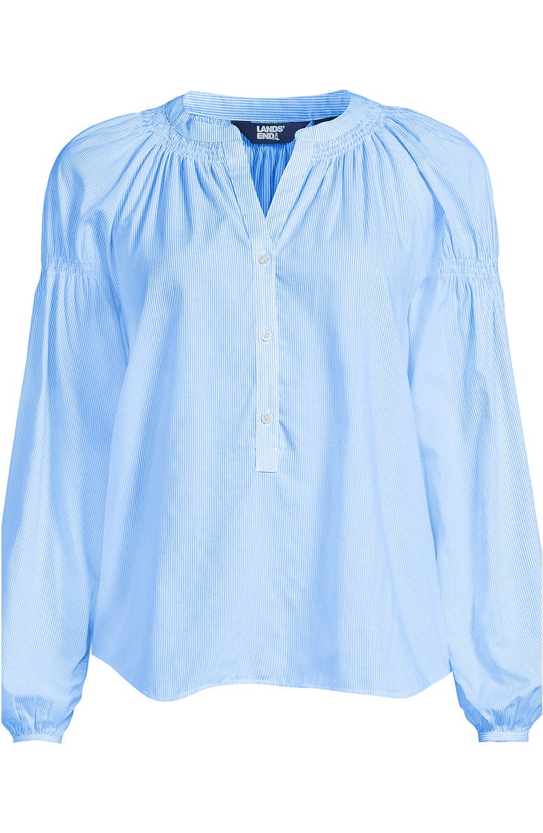 Lands' End Cotton Voile Long Sleeve Raglan Smocked Top, Alternate, color, Crisp Blue/White Pinstripe
