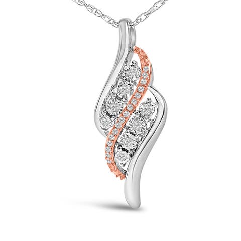 14k Rose Gold Plated Sterling Silver 1/10 Cttw Diamond Swirl Pendant Necklace