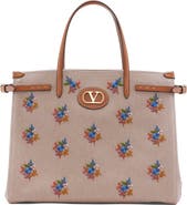 Valentino Garavani Medium Antibes Flower Embroidered Canvas Tote