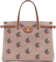 Valentino Garavani Medium Antibes Flower Embroidered Canvas Tote