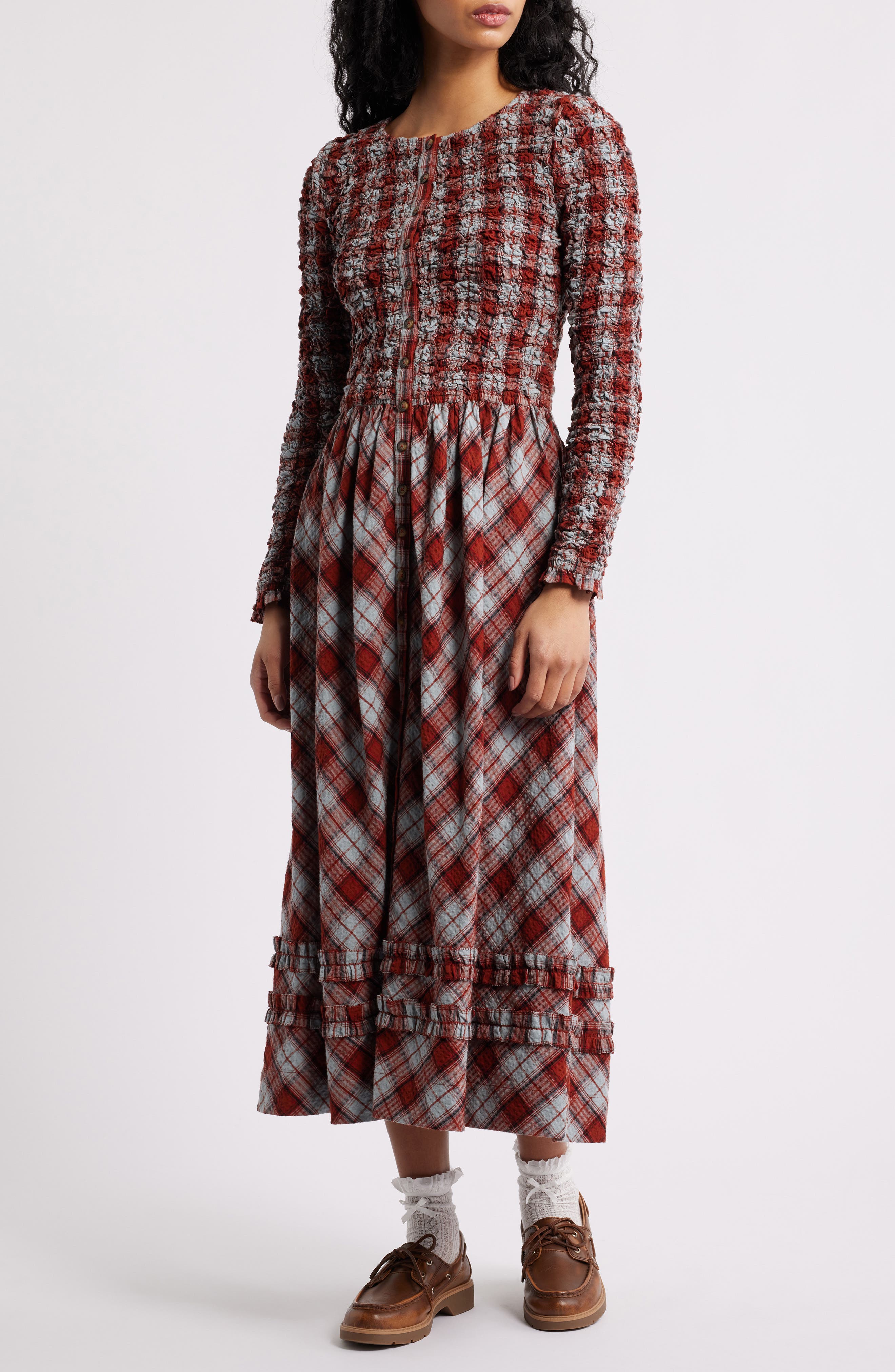 Damson Madder Posey Cardi Long Sleeve Organic Cotton Midi Dress