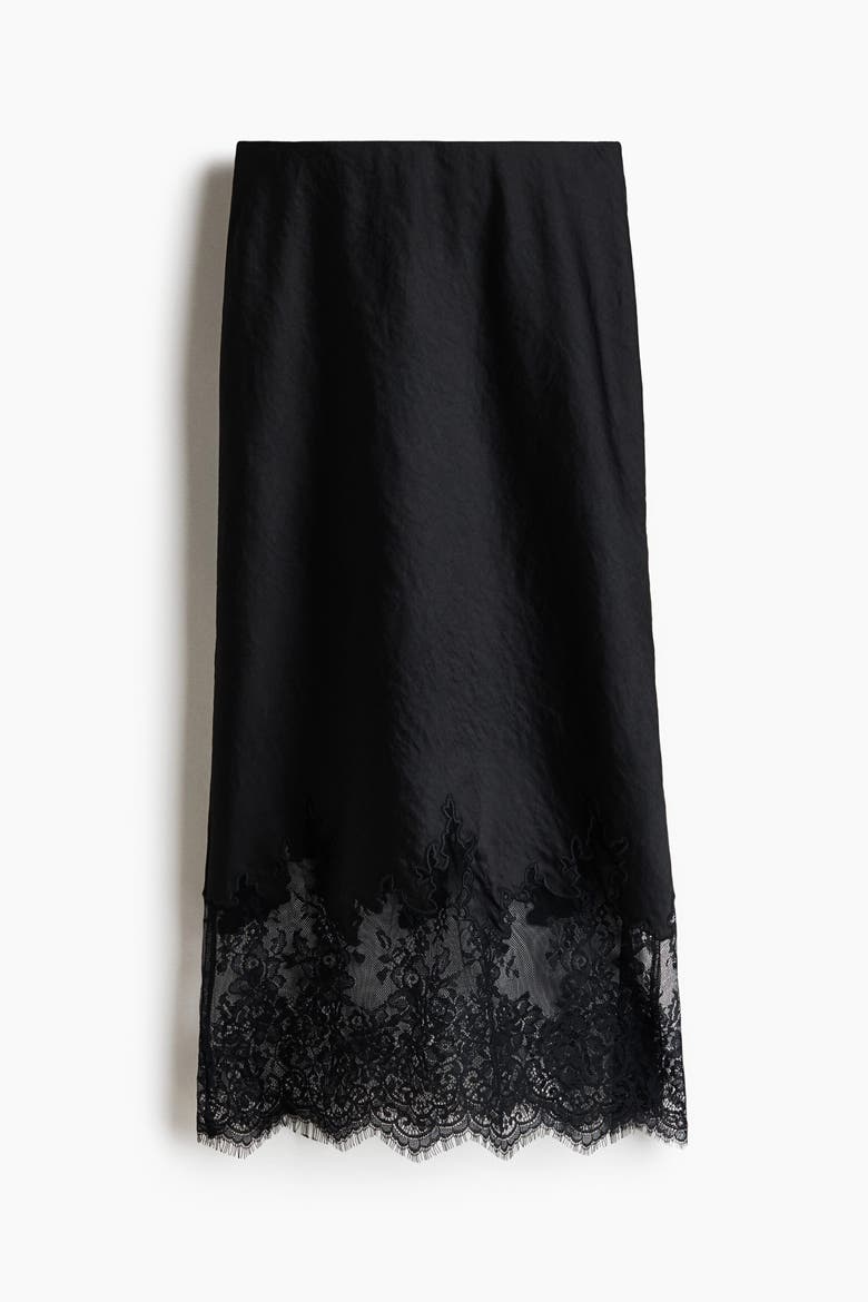 Lace-trimmed Satin Skirt, Alternate, color, Black