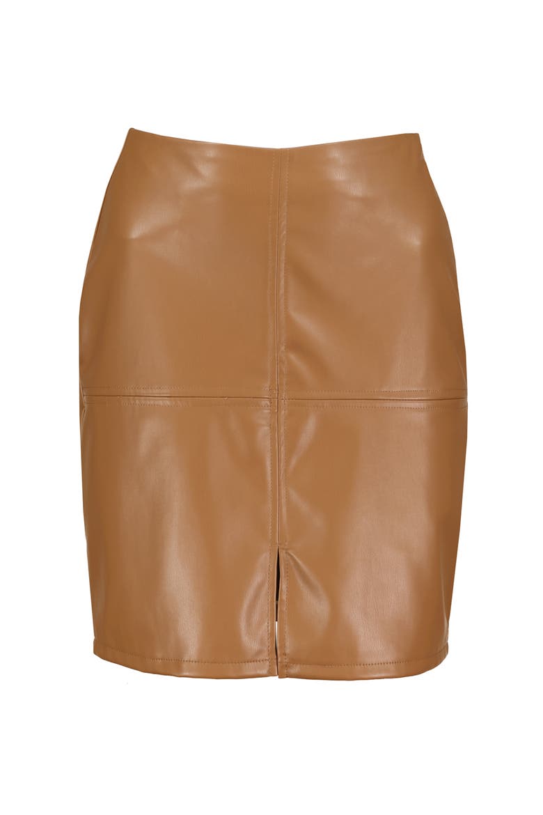Cami Vegan Leather Skirt, Alternate, color, Latte