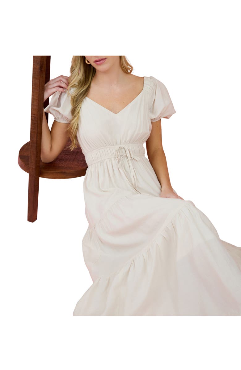 AUGUST SKY Puff Sleeve Tiered Maxi Dress, Alternate, color, Khaki