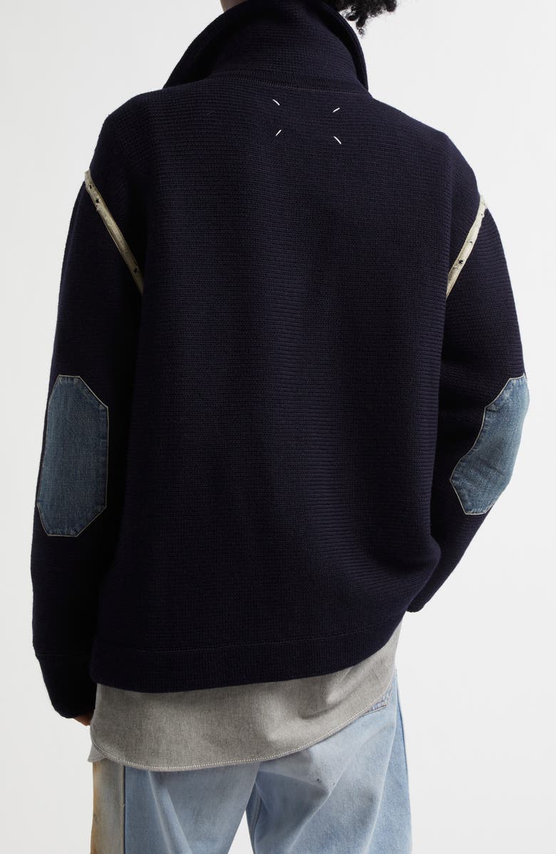 Maison Margiela Elbow Patch Half Zip Wool Pullover, Alternate, color, Navy