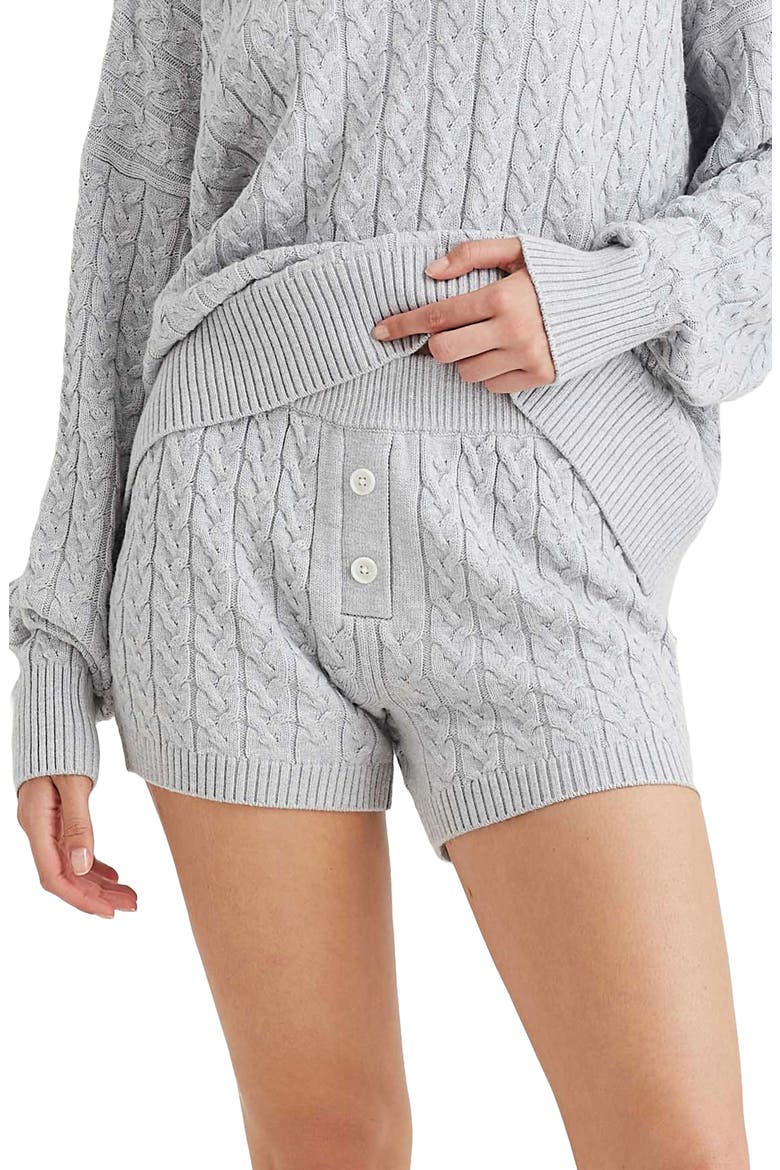 Cable Knit Short Pajama Bottoms, Alternate, color, GREY