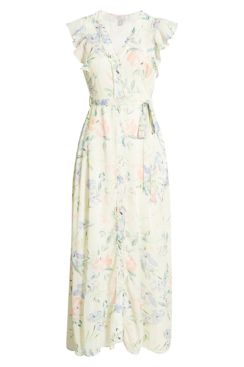 Ruffle Tie Waist Dress, Alternate, color, IVORY WATERCOLOR FLORAL