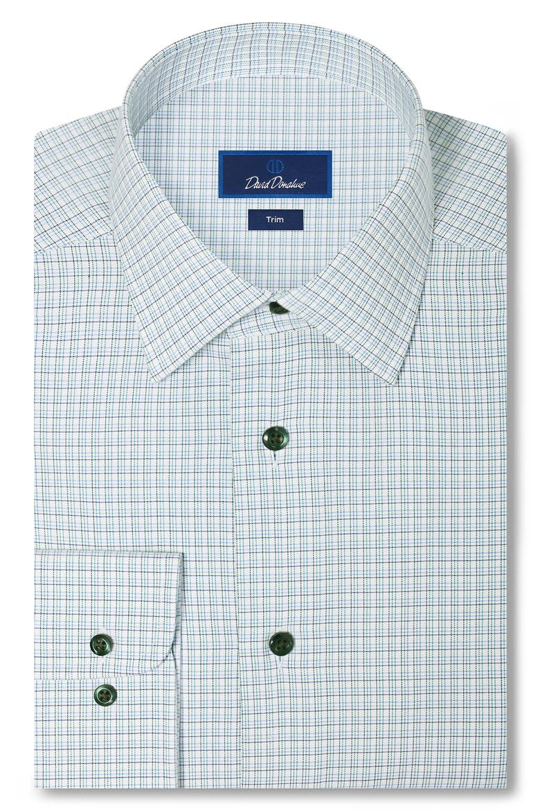 Trim Fit Shadow Check Cotton Dress Shirt, Main, color, WHITE/ HUNTER