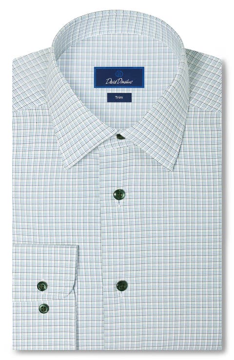 Trim Fit Shadow Check Cotton Dress Shirt