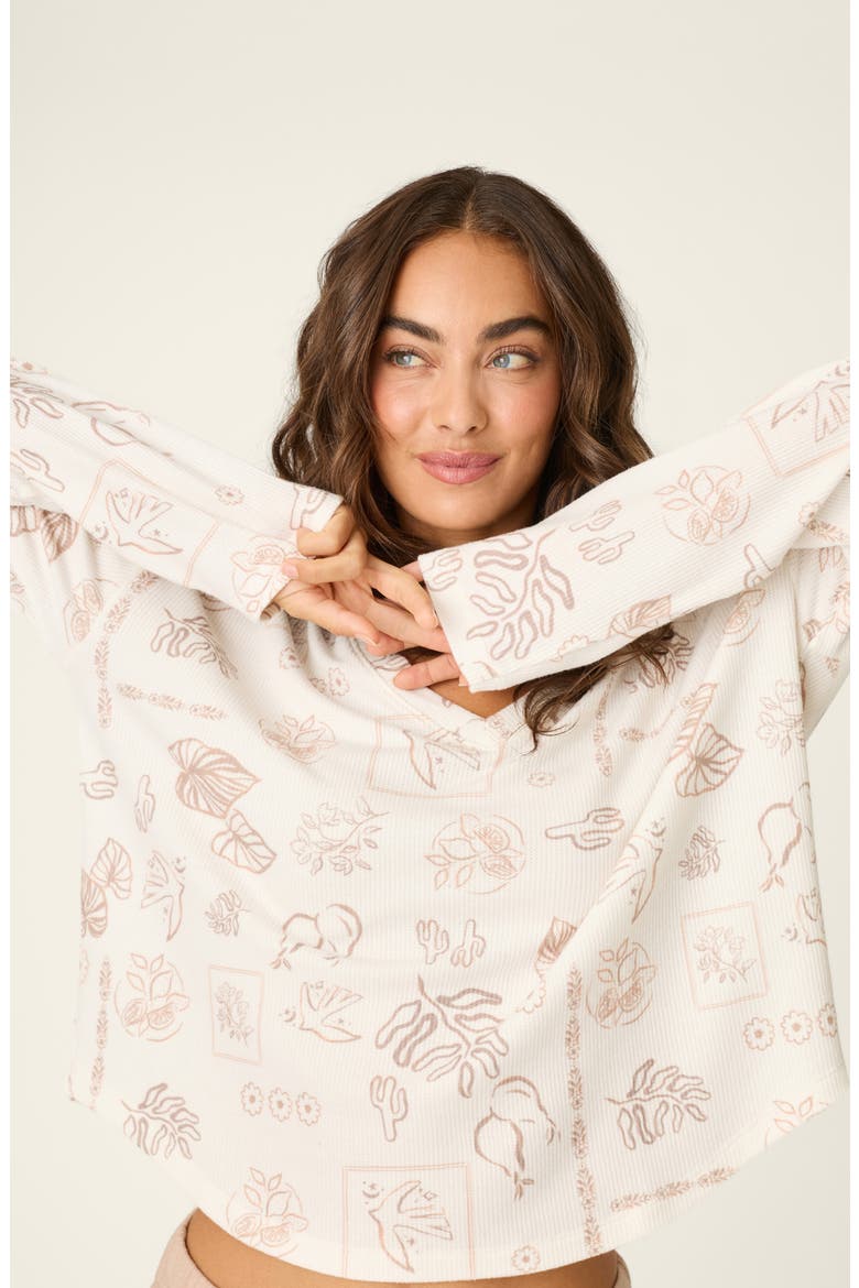 Palms Away Long Sleeve Pajama Top, Alternate, color, IVORY