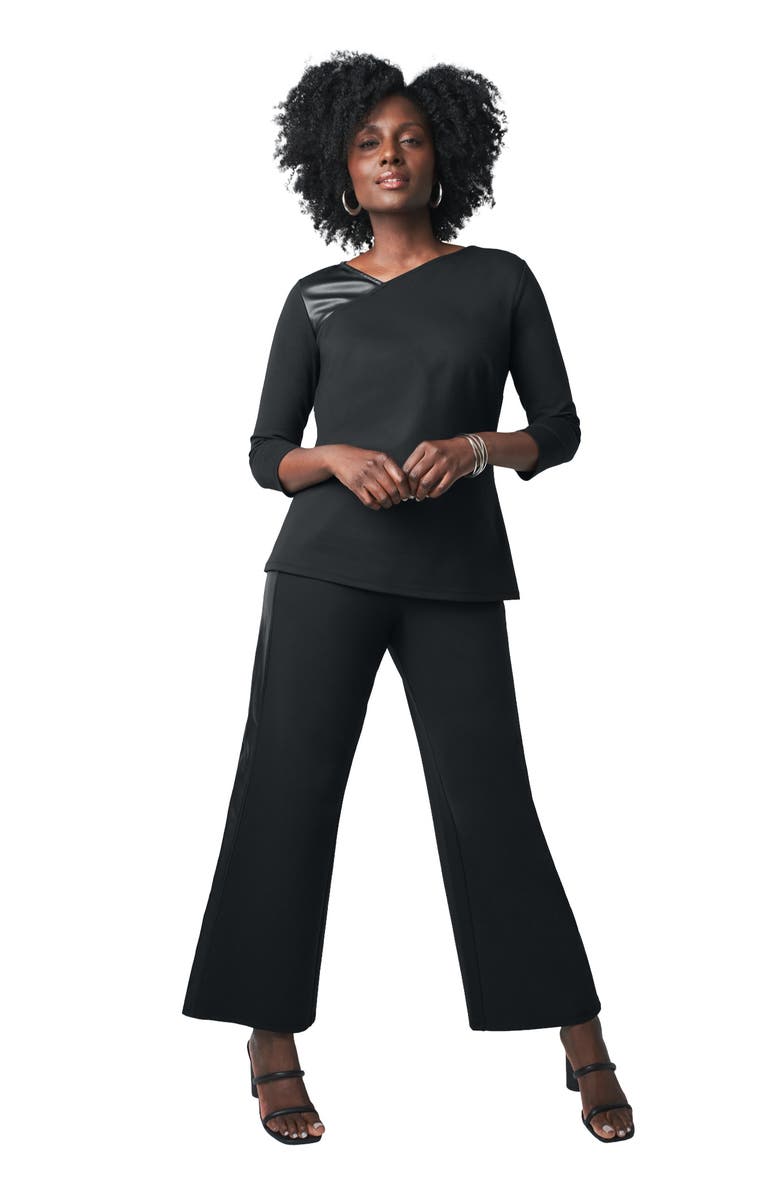 Jessica London Mixed Media Wide Leg Pant, Main, color, Black