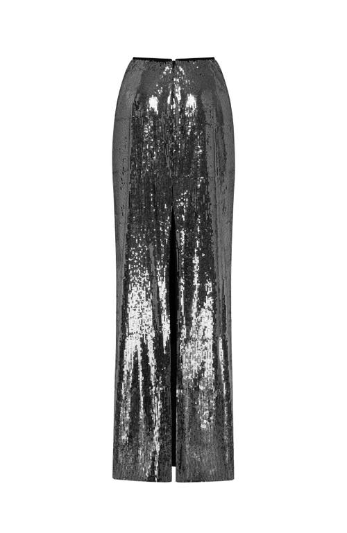 Milla Dramatic Fitted Sequinned Gray Maxi Skirt In Gray