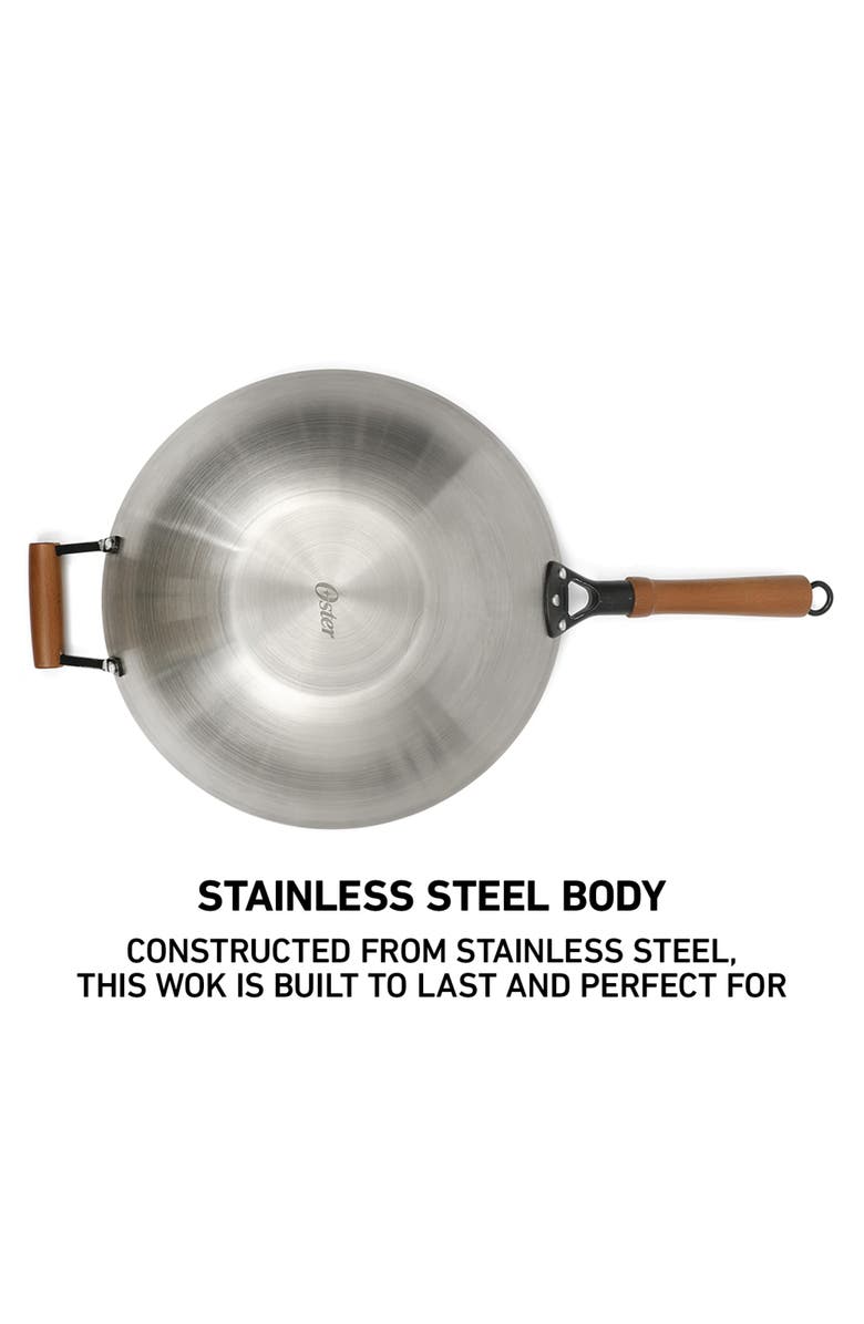 OSTER Sangerfield 14 in Stainless Steel Wok with Wood Handles, Alternate, color, Silver