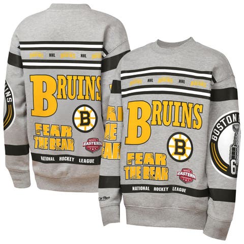 Youth Mitchell 
Ness Heather Gray Boston Bruins Allover Print Fleece Crewneck Sweatshirt