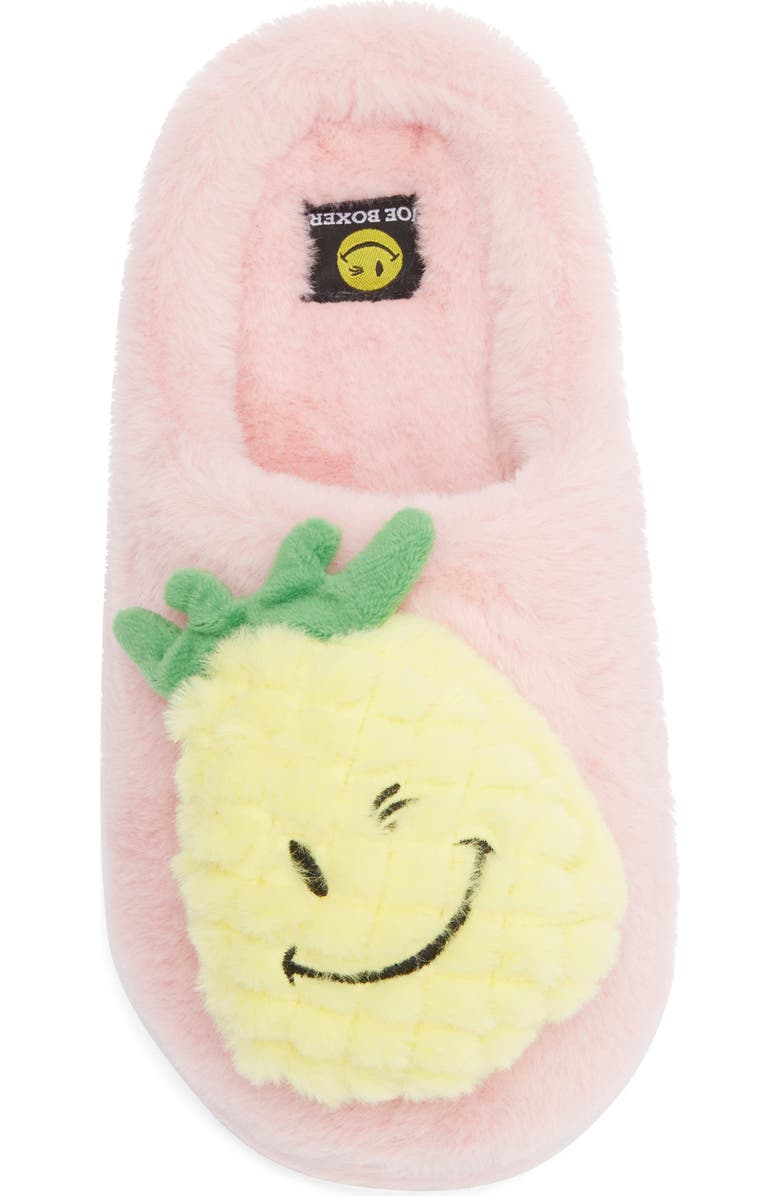JOE BOXER Happy Pineapple Faux Fur Slipper, Alternate, color, Pink
