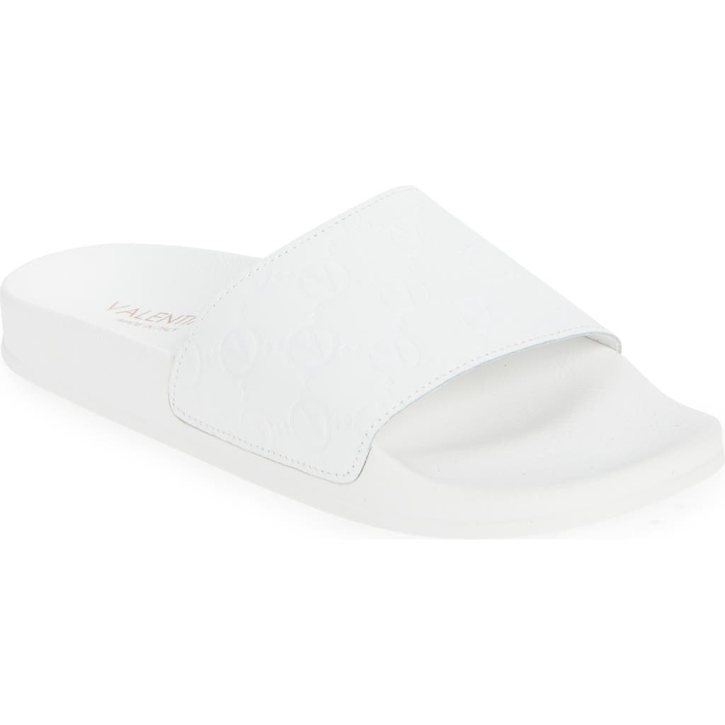 Valentino By Mario Valentino Eros Monogram Slide Sandal In White