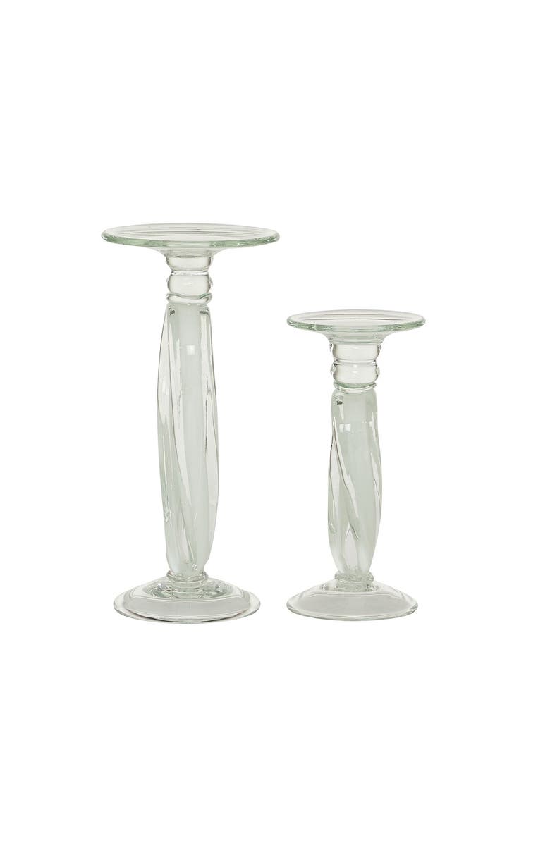 WILLOW ROW Abstract White Glass Candle Holder, 2-Piece Set, Alternate, color, 