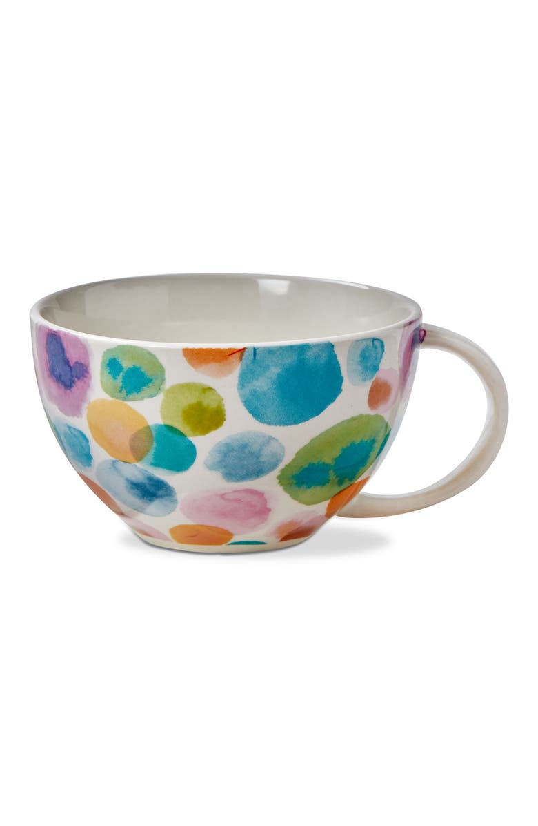 tag Watercolor Dot Latte Mug Multi Stoneware Everyday, Main, color, White