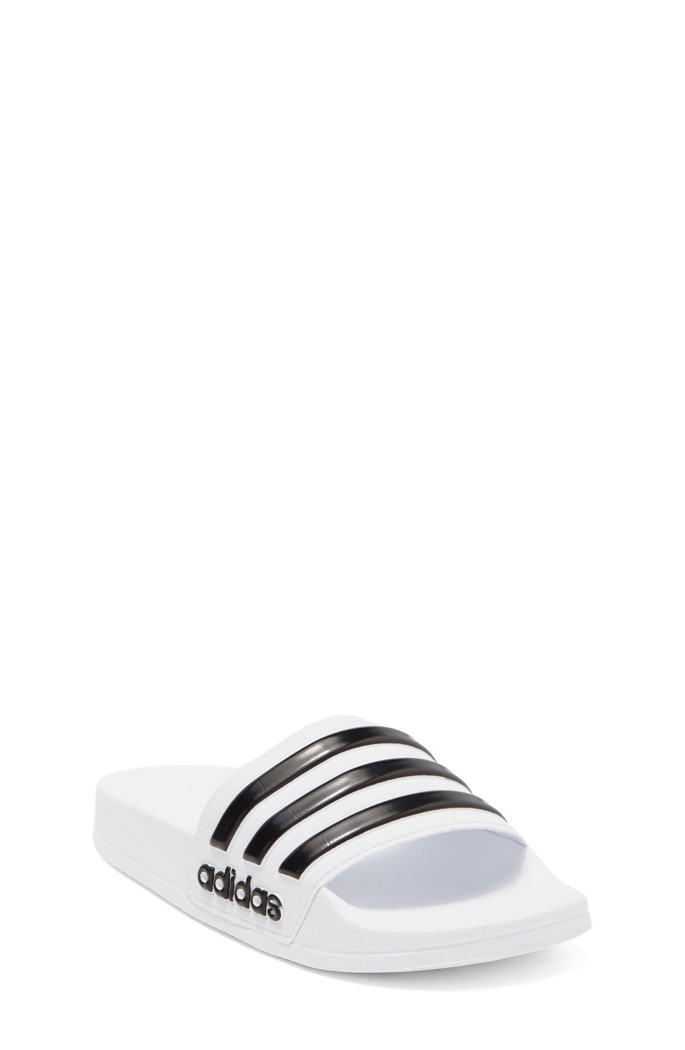 adidas Kids' Adilette Shower Slide Sandal, Main, color, Ftwwht/Cbl