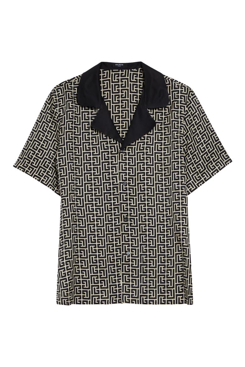 Monogram Jacquard Camp Shirt, Alternate, color, IVORY/ BLACK