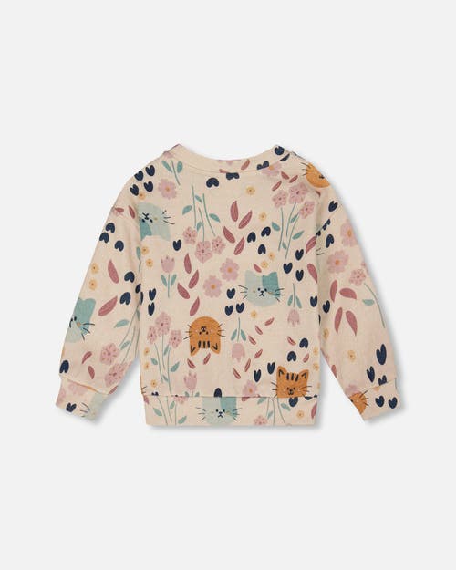 Deux Par Deux Glittering French Terry Sweatshirt Cat In Multi