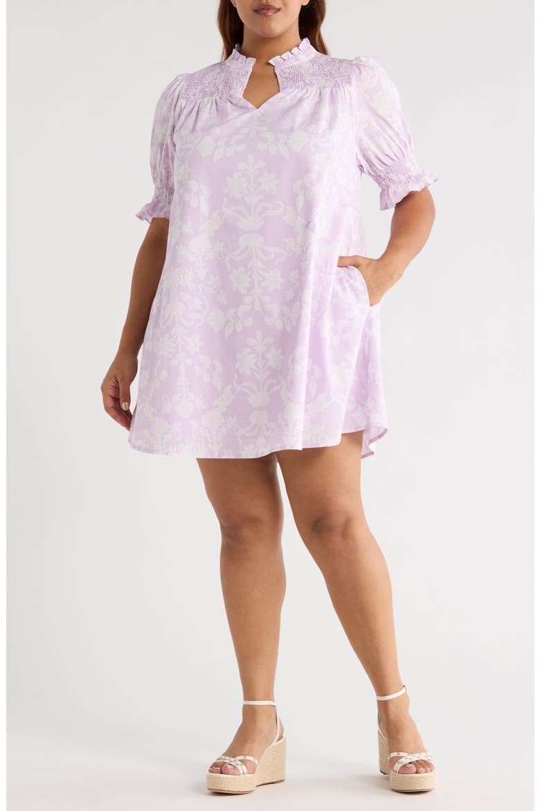 Emme Floral Print Cotton Shift Dress, Main, color, LAVENDER PURPLE/ WHITE