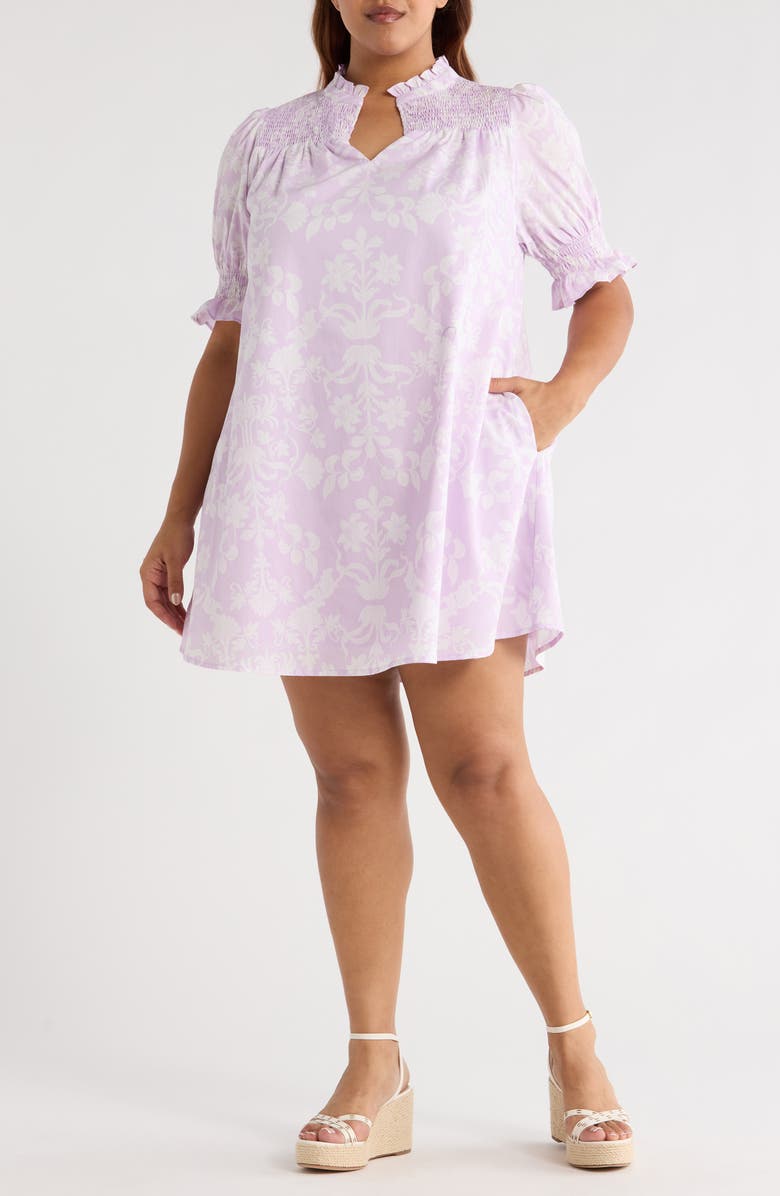 SUGARLIPS Emme Floral Print Cotton Shift Dress, Main, color, Lavender Purple/ White