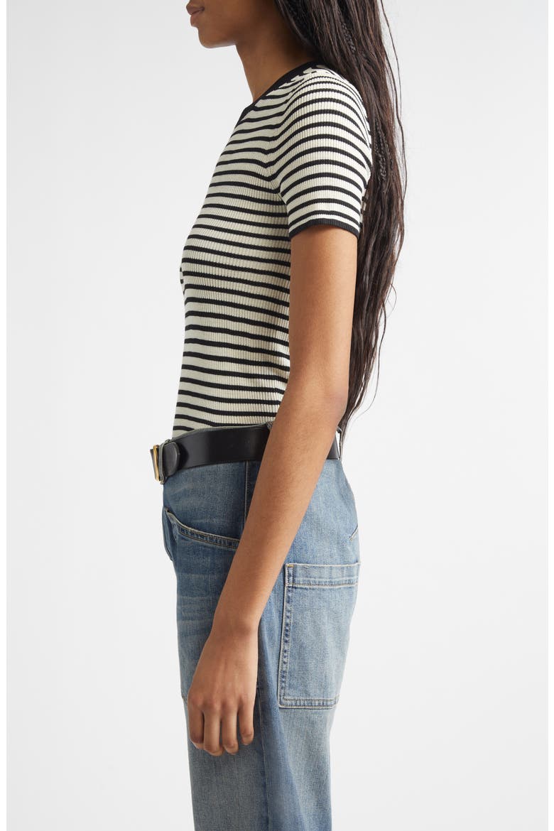 Hettie Stripe Silk Sweater, Alternate, color, BLACK/ IVORY STRIPE